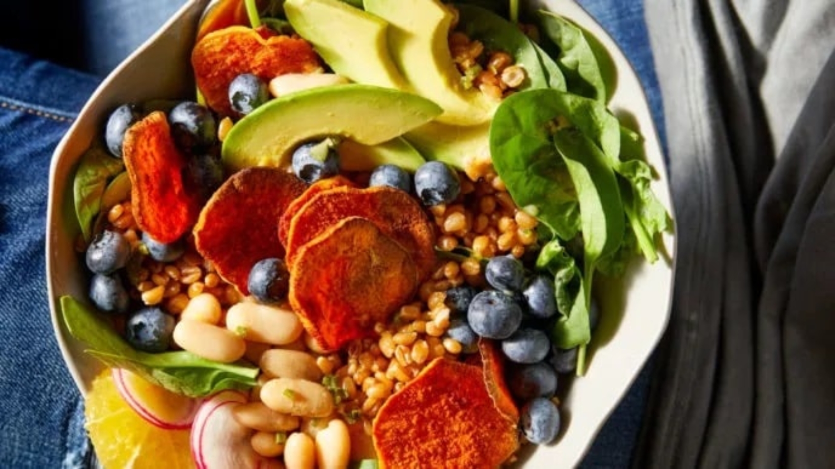 Blueberry Spinach Salad Bowl With Orange Vinaigrette