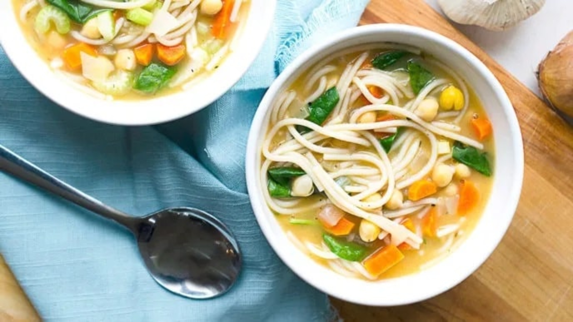 Chickpea Noodle Soup with Spinach