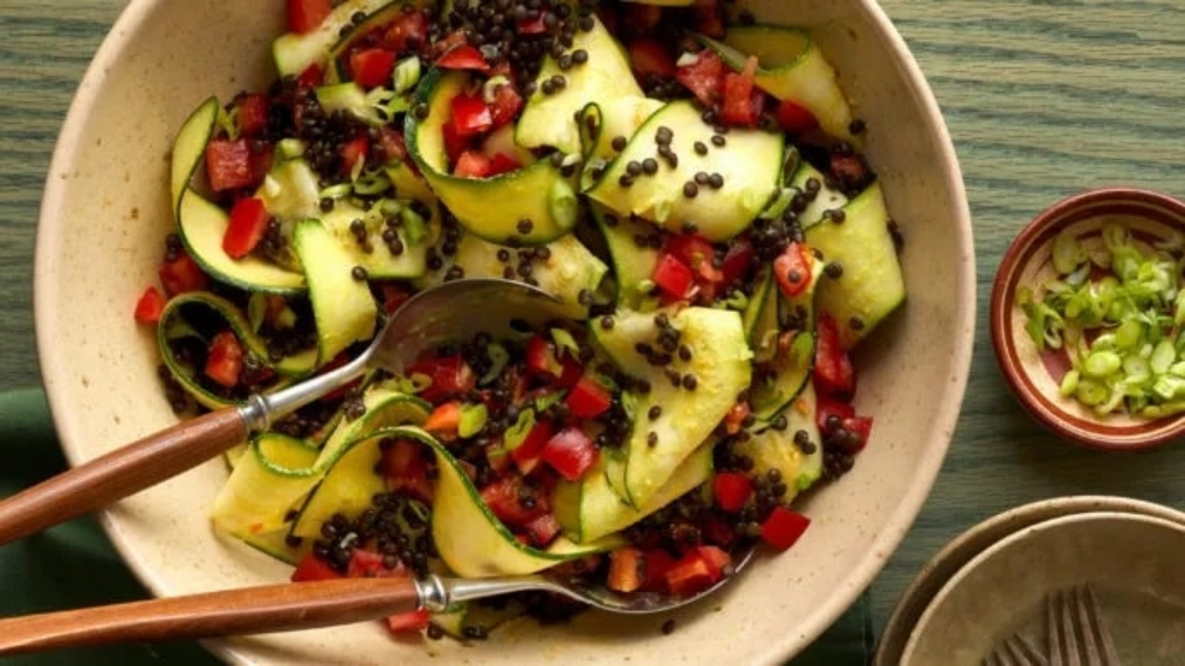 Ribboned Zucchini Salad With Lentils And Creamy Turmeric Dressing