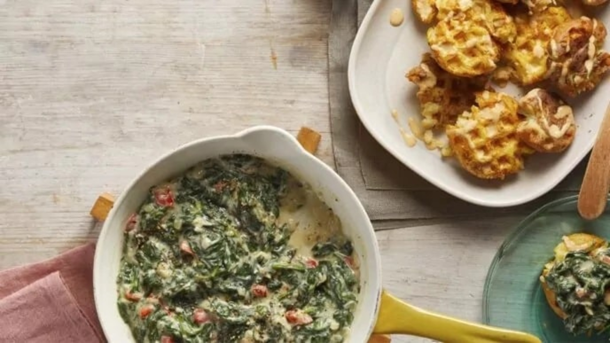 Smashed Potatoes With Creamed Spinach