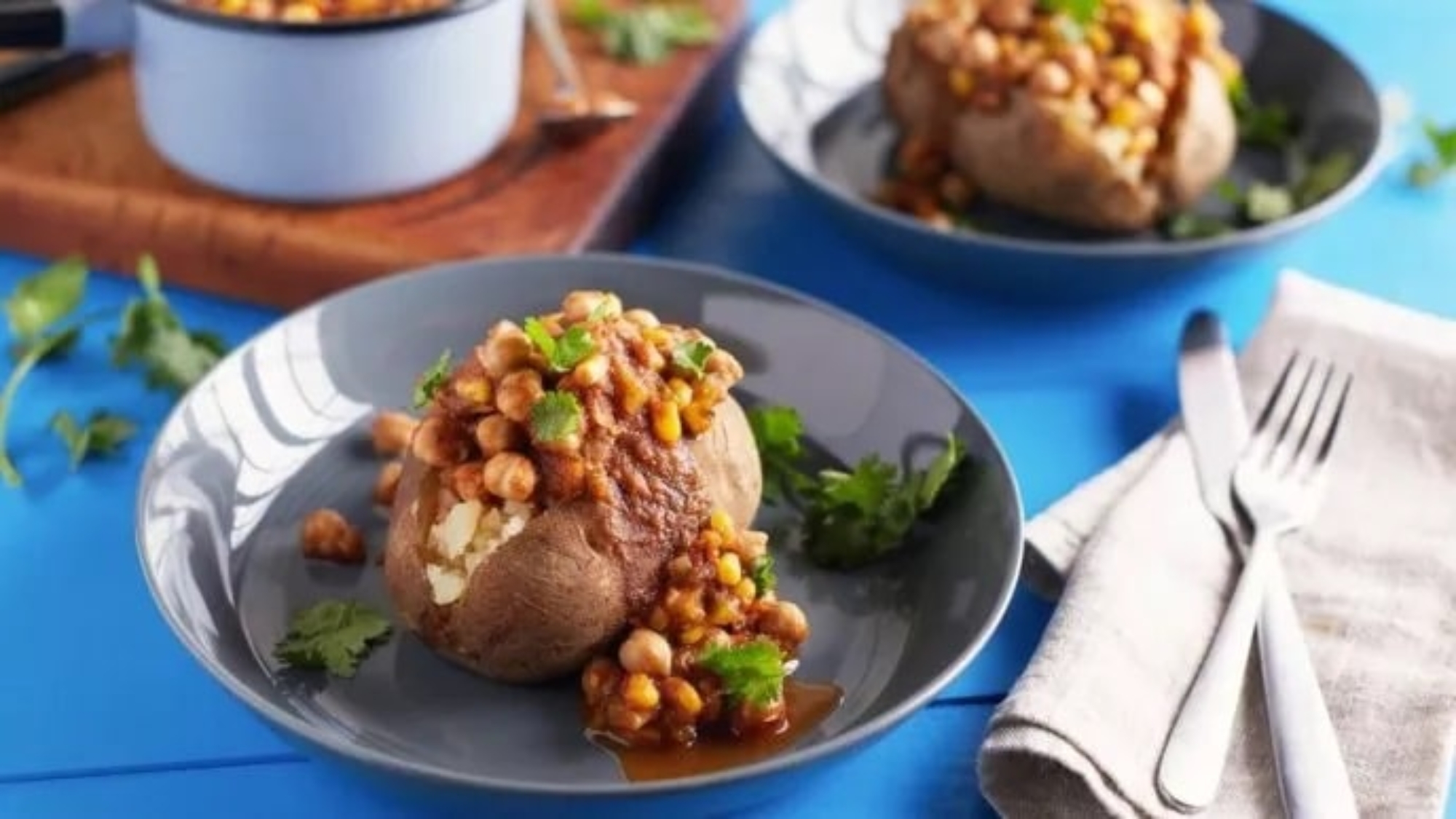 Vegan Chickpea Chili On Baked Potatoes