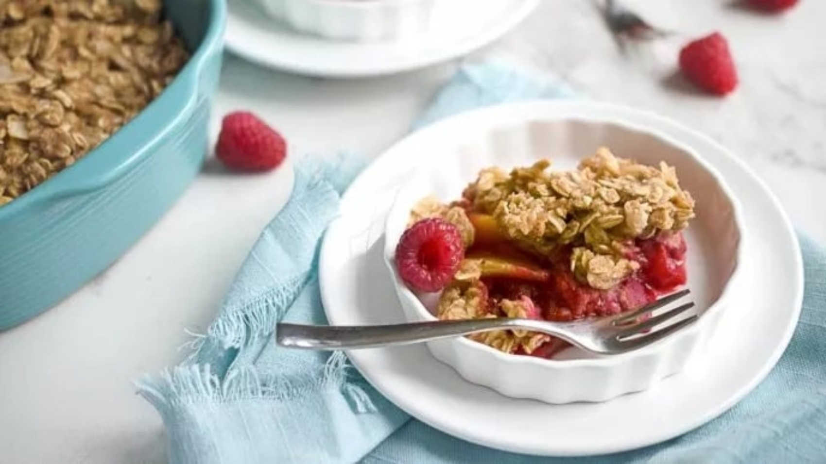 Warm Peach and Raspberry Crumble